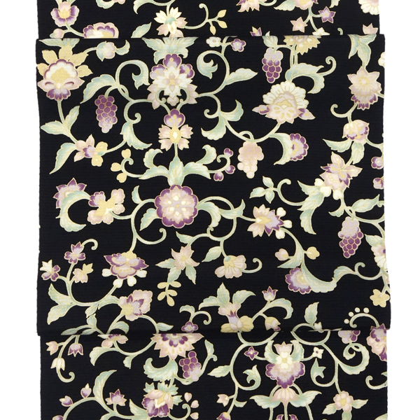 15%分クーポンあり 岡重 名古屋帯 黒 仕立て付き 大島紬 正絹 染め帯