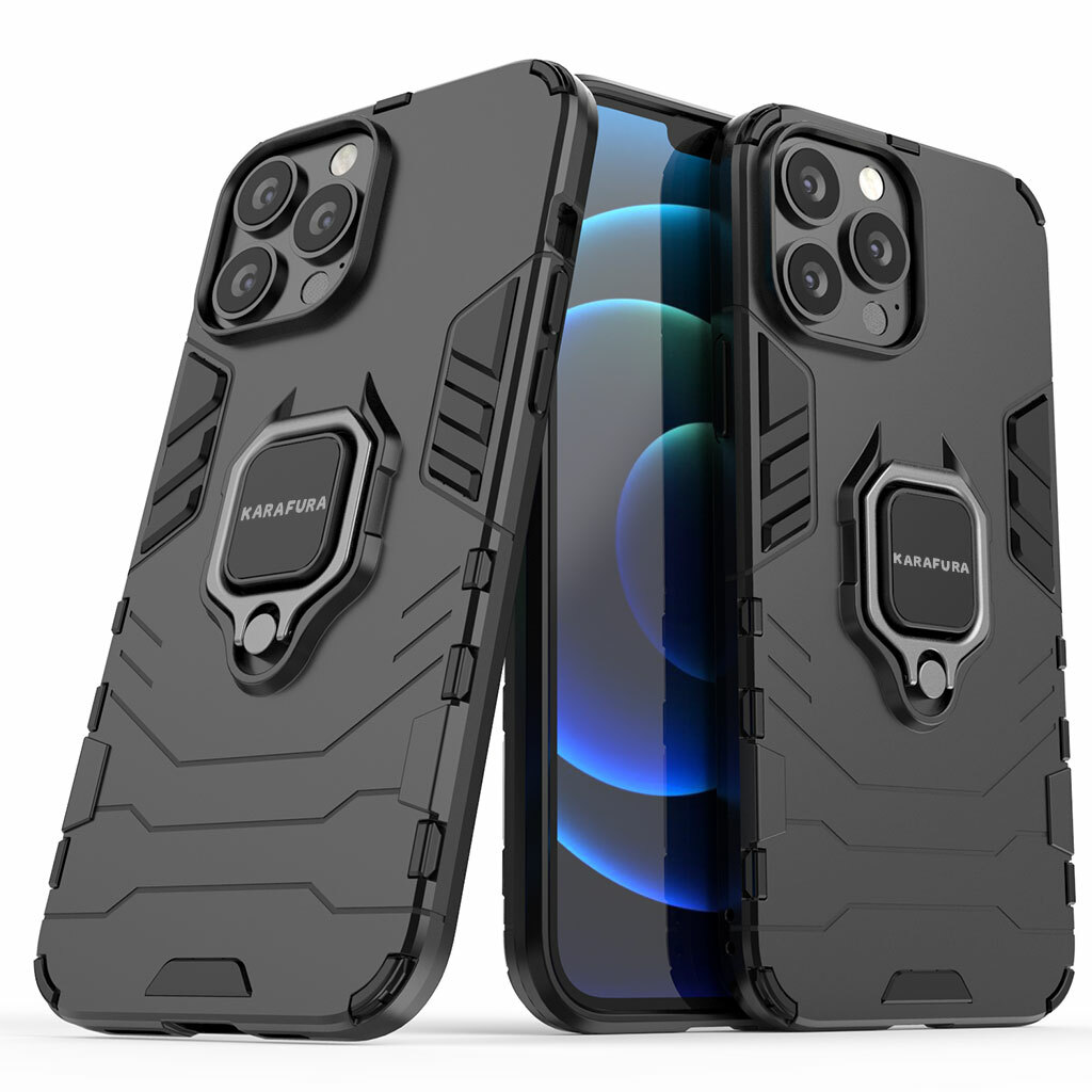 iPhone 13 Pro Max ケース スマホケース リング付き (ブラック/レッド