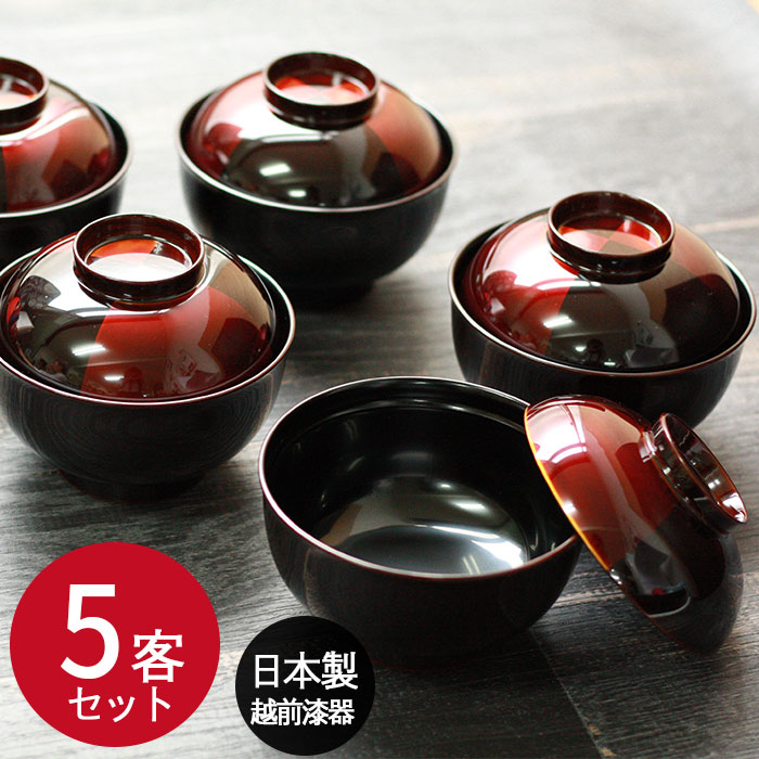 美品 越前塗 お椀 6客セット 蓋付き 汁椀 漆器 和食器 お雑煮 お茶事