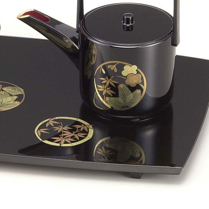 お屠蘇セット おしゃれ 日本製 国産 会津漆器 四ツ揃 屠蘇器 花丸 黒