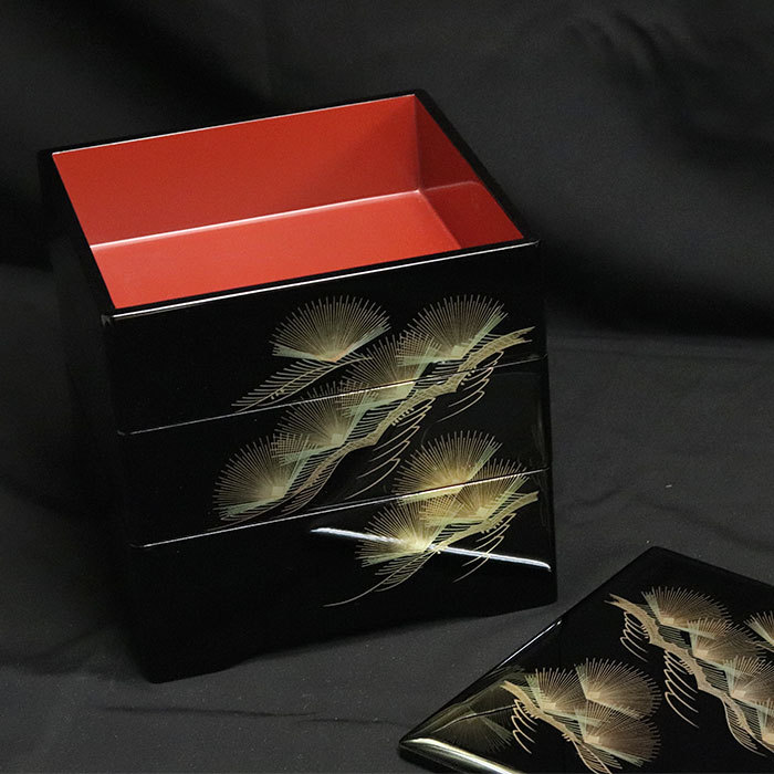 重箱 3段 日本製 国産 会津漆器 黒 6.5 三段重 共足 松庵 6.5寸 5〜6人