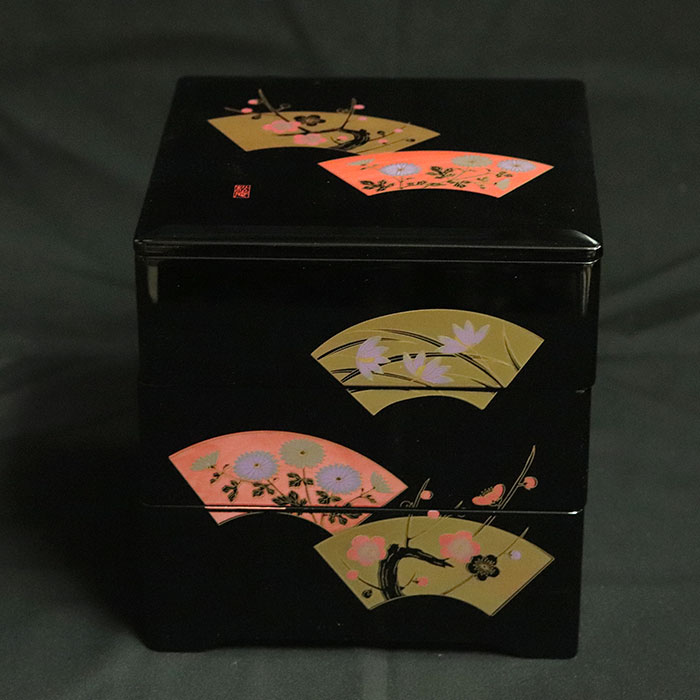 重箱 3段 日本製 国産 会津漆器 5.5 三段重共足 扇面F 黒 内朱 5.5寸 3