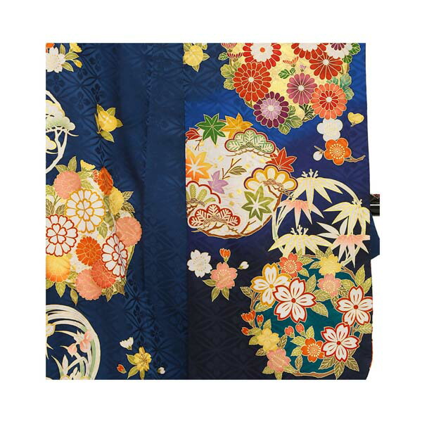 未仕立て 振袖 22点セット「紺 吉澤の本格型友禅 四君子」仮絵羽