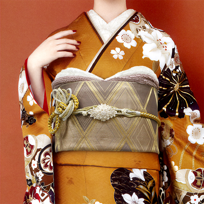 kimono cafe（キモノカフェ） 振袖用帯揚げ ステッチ レース二枚重ね