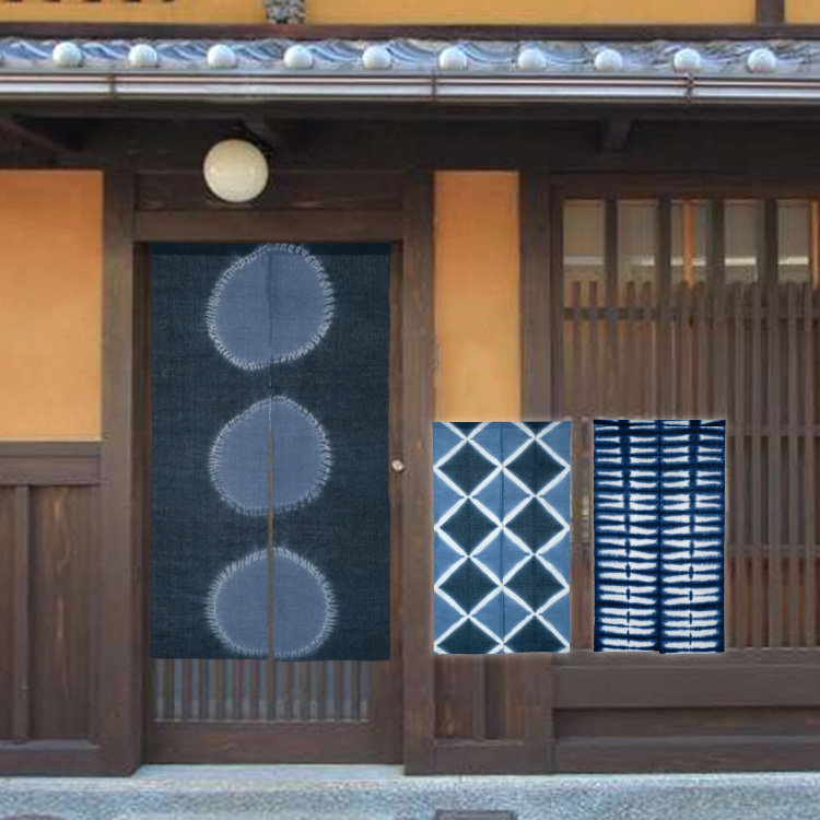 麻暖簾のれん手績み手織り藍染絞り染め