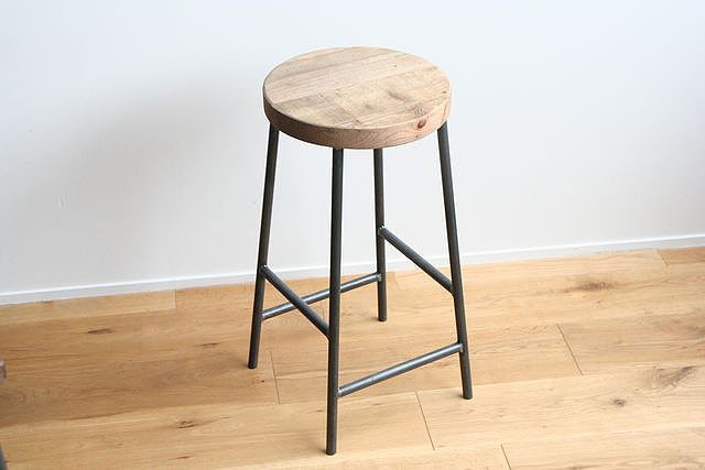 スツール おしゃれ 木製 北欧 アイアン 鉄と古材足場板Mサイズ（丸