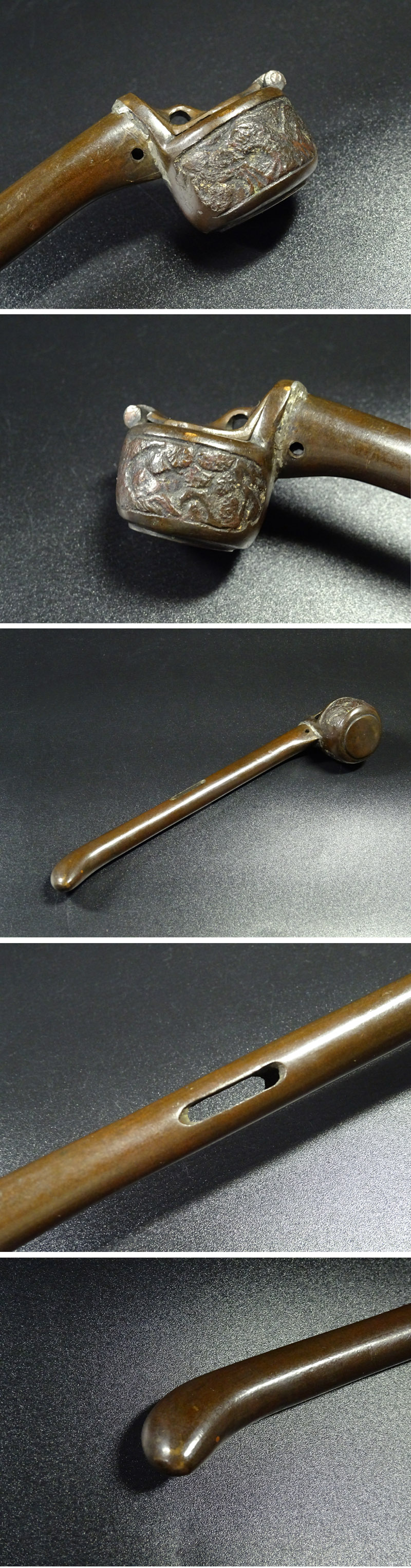 敬逢 秀逸 矢立コレクション 江戸時代 古銅地 肉彫山水紋矢立 金工 提