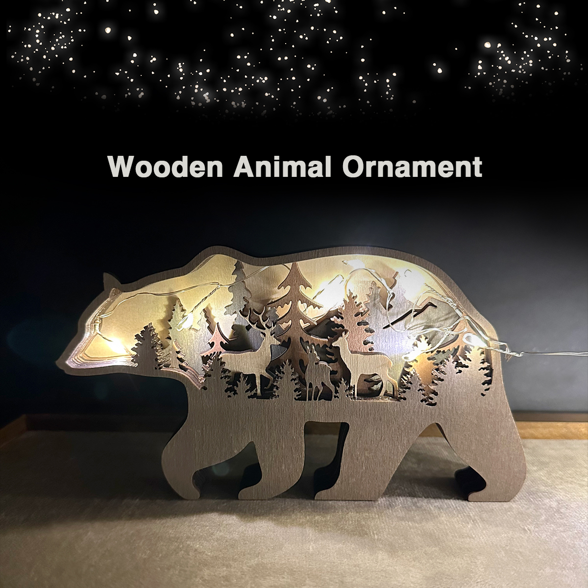 木製 動物の置物 多層彫り クマの置物 鹿 シカ 木彫りの熊 熊の置物