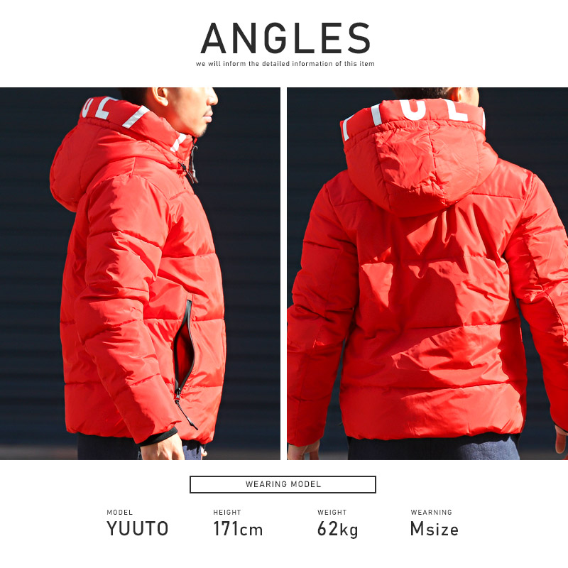 中綿ジャケット メンズ フードブルゾン ロゴ プリント ボリューム