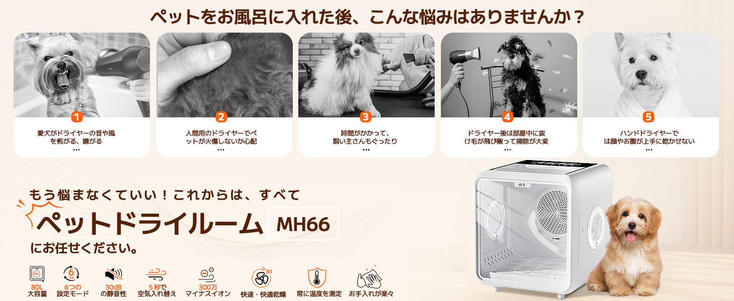 ペットドライルーム ペットドライヤー 業界最大80L容量 ペット乾燥機