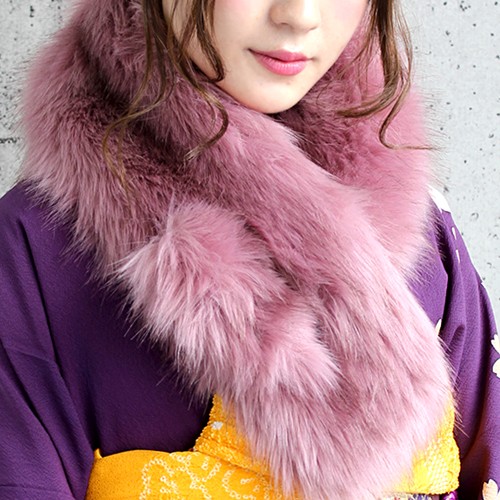 ピンクネイビーフォックスファーマフラー