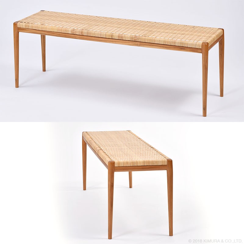 ベンチ ダイニング チーク無垢材 木製 ラタン おしゃれ 北欧 軽い