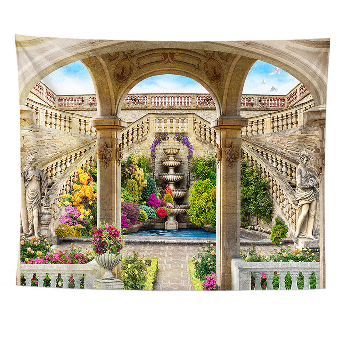 タペストリーインテリア 北欧 宮殿 庭園 テラス 花 おしゃれ 風景 湖