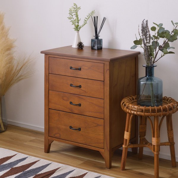 ミニチェスト 4段 天然木 エスニック調 Timber 幅60cm （ 収納