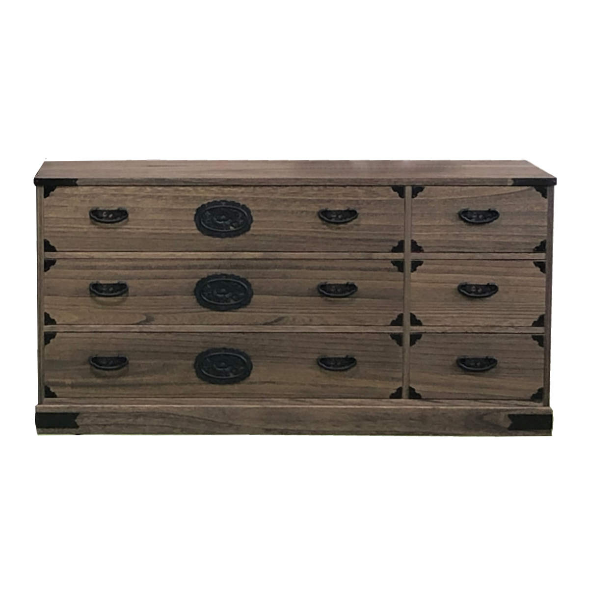 マーゼルン 総桐 民芸たんす 幅120cm 3段2列 焼桐調オイル仕上げ （ 桐