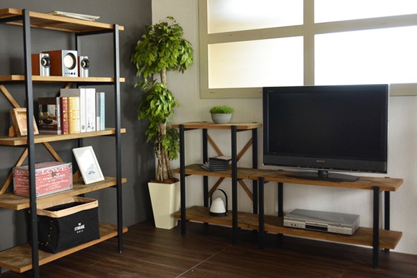 テレビ台 2段ラック 組木 古材風 KALEIDO 約幅90cm （ ローボード