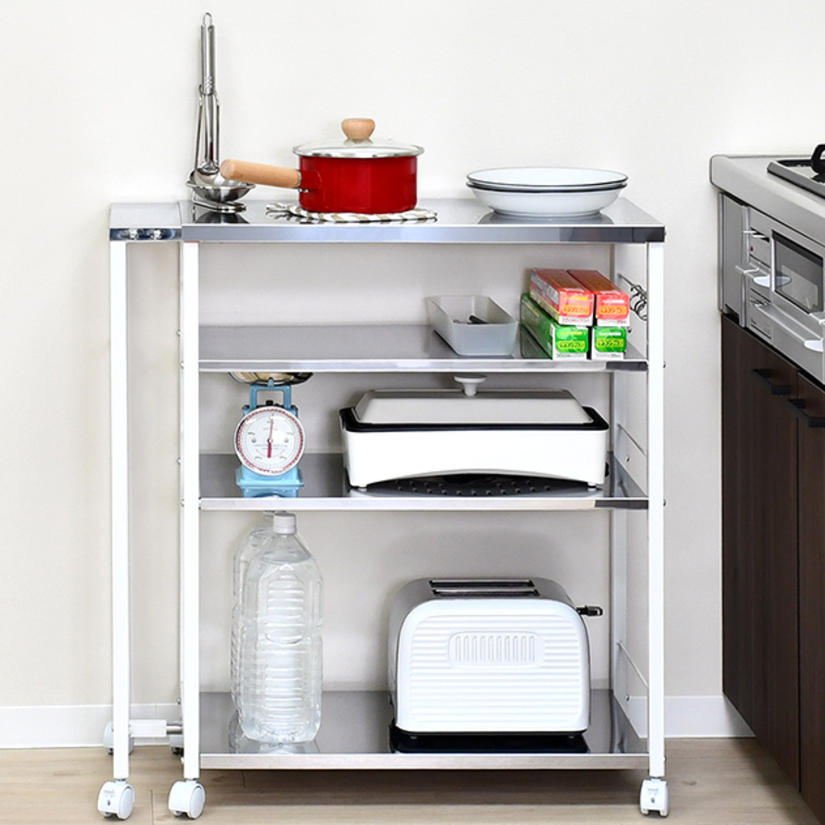 1072 オールドカリモクキャスターワゴン陳列台作業台キッチンテーブル