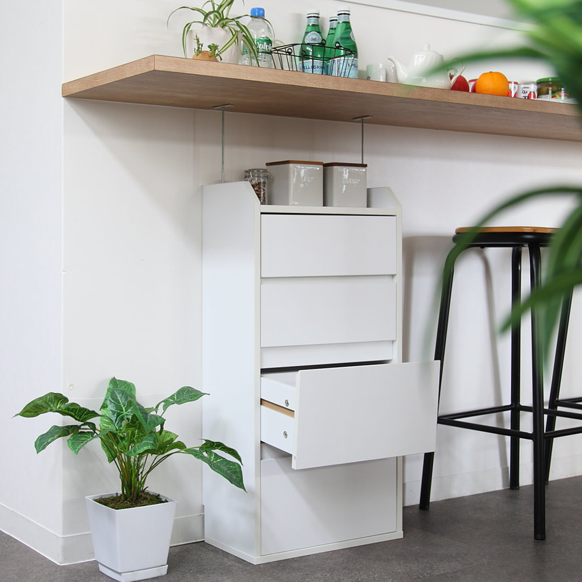 カウンター下収納 幅40cm チェスト 4段 薄型 （ カウンター下