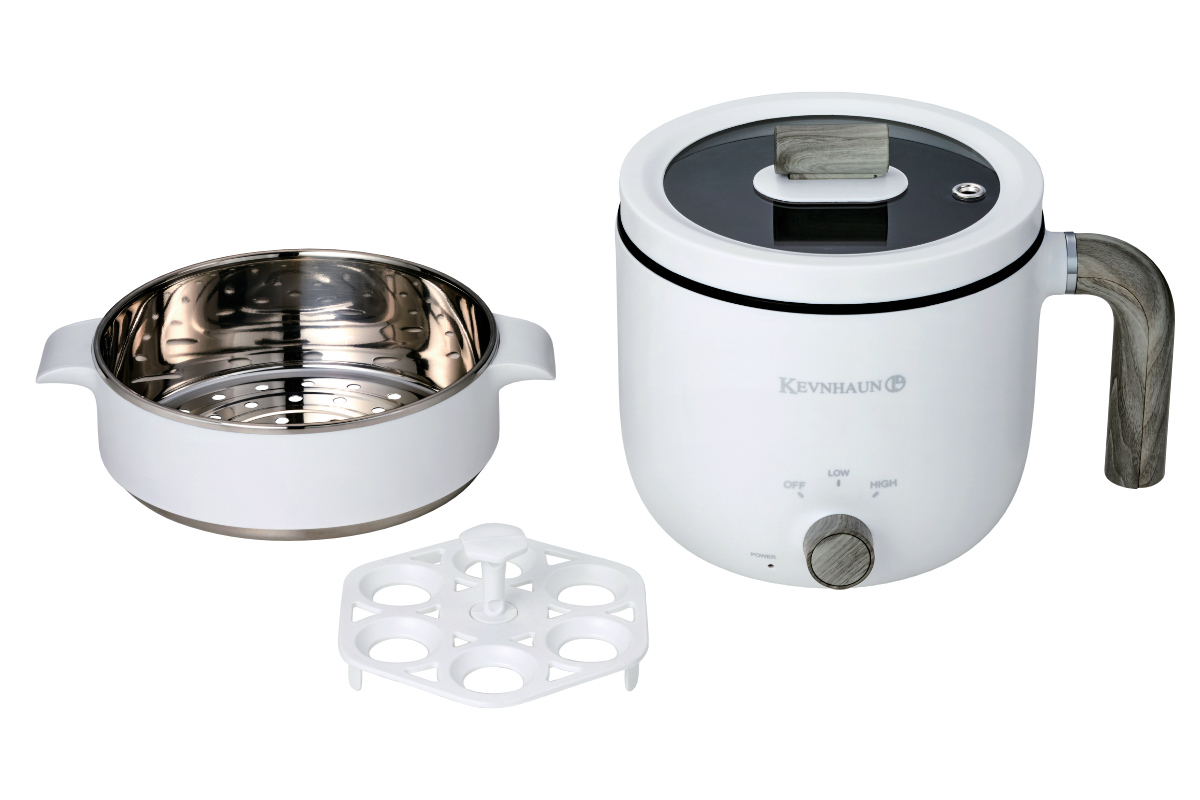 KEVNHAUN 電気マルチポット 1L 蒸し皿付き エッグスタンド付き 電気鍋