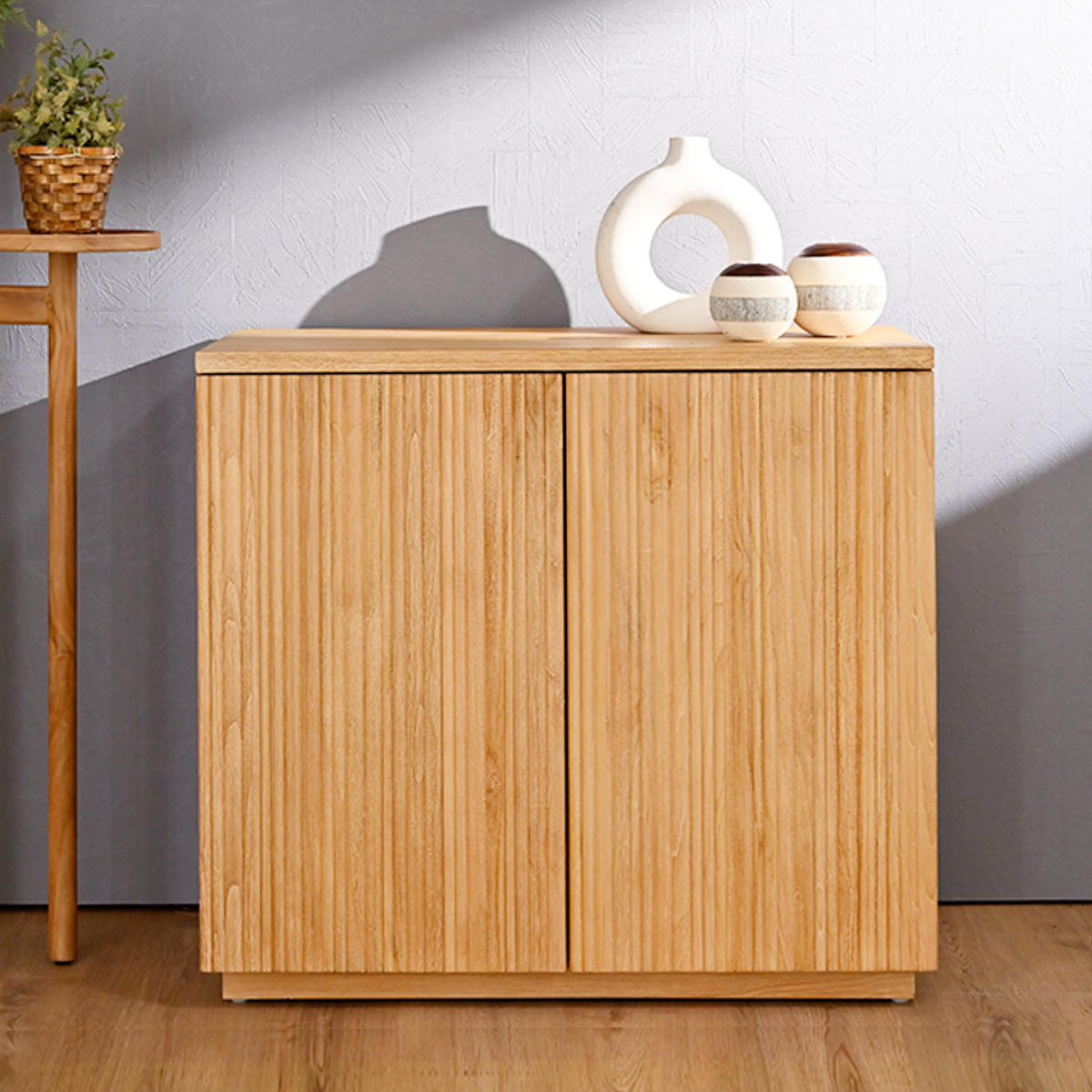 キャビネット 幅80cm リブ 可動棚 エイジング加工 （ リブキャビネット