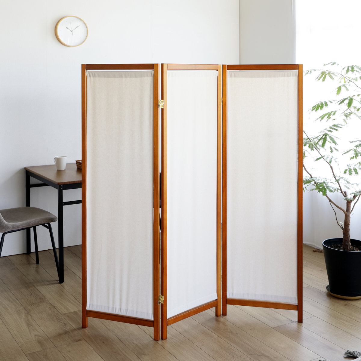 弘益 衝立 3連 高さ150cm 帆布 和風 天然木 完成品 （ パーテーション