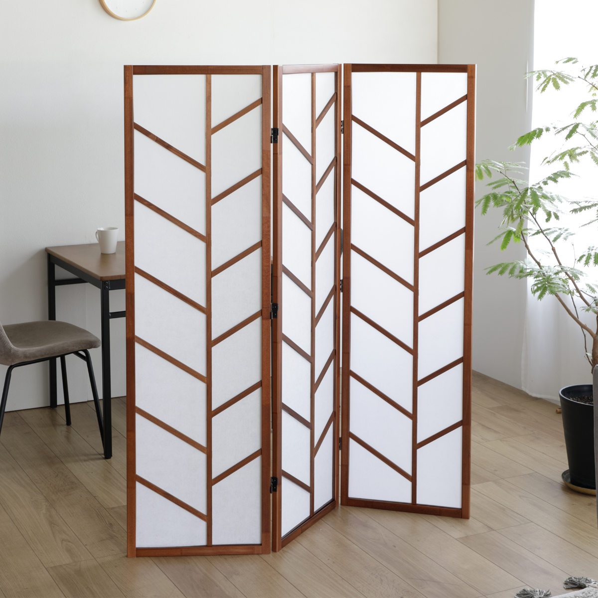 弘益 衝立 3連 ブラウン 高さ150cm 木製スクリーン （ パーテーション