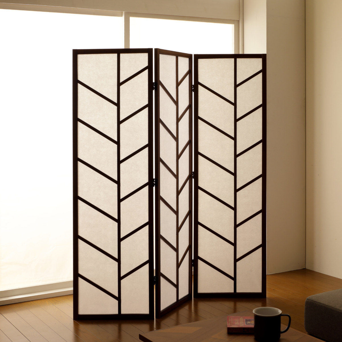 弘益 衝立 3連 ブラウン 高さ150cm 木製スクリーン （ パーテーション