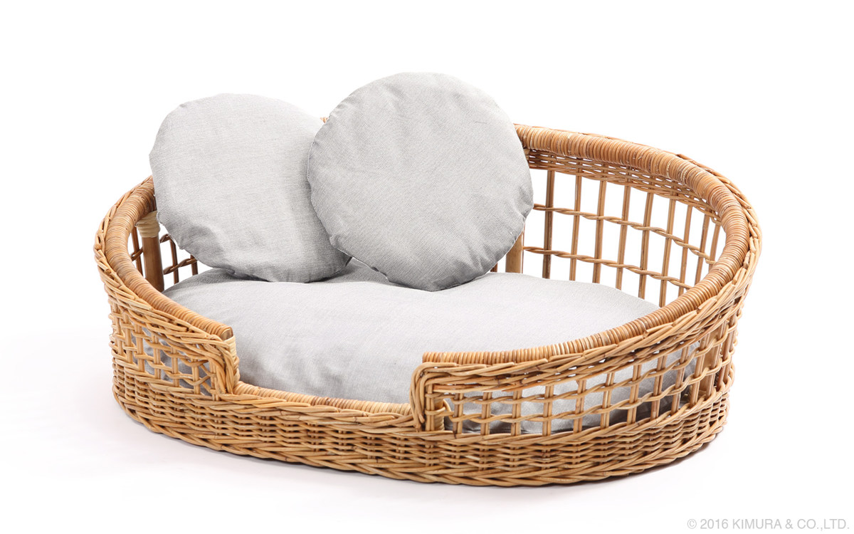 籐 ペットベッド 幅73cm クッション付 ラタン製 Natural rattan