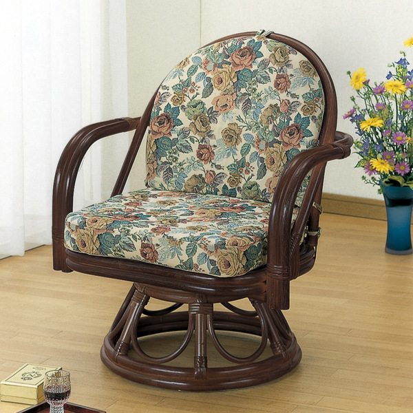 今枝商店 籐 ラウンドチェア ジャガード 花柄 クッション付 座面高34cm