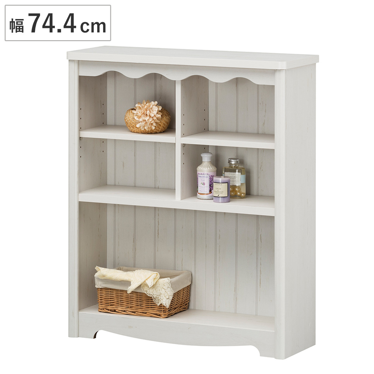 白井産業 オープンラック 幅74.4cm 3段 モンシェリーヌ 白家具 木製