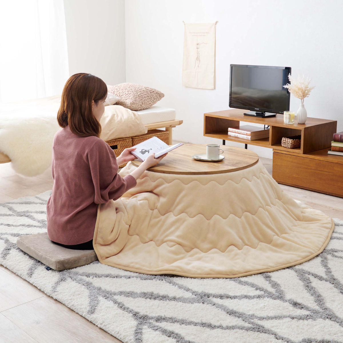 HAGiHARA（萩原） こたつ 円形 幅68cm 木目調 リバーシブル天板