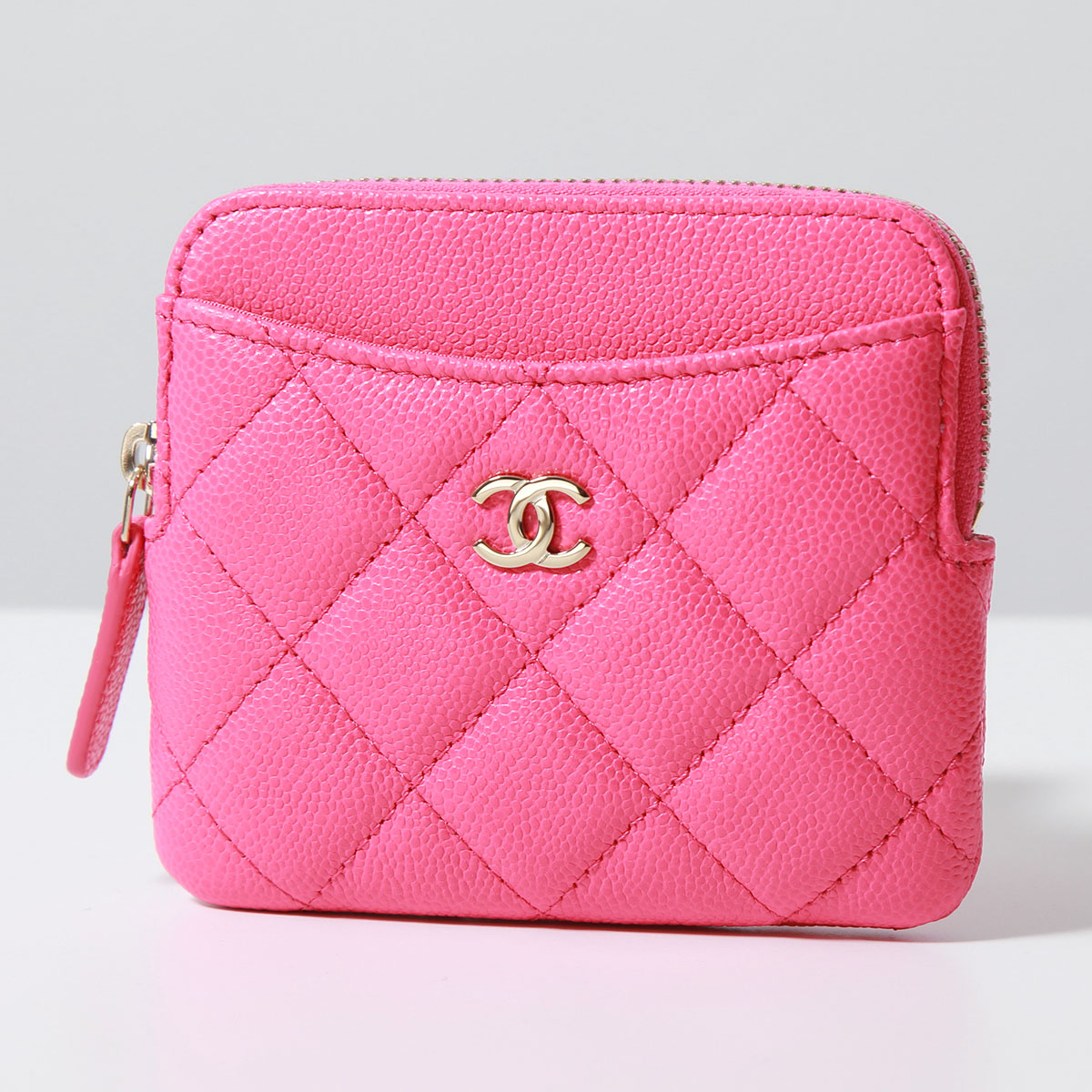 シャネルピンク マトラッセキャビアスキンフラグメントケースミニ