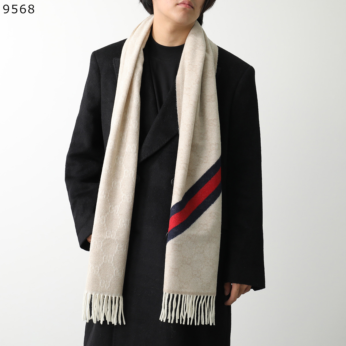 GUCCI（グッチ） マフラー 570603 3G200 メンズ GGロゴ フリンジ