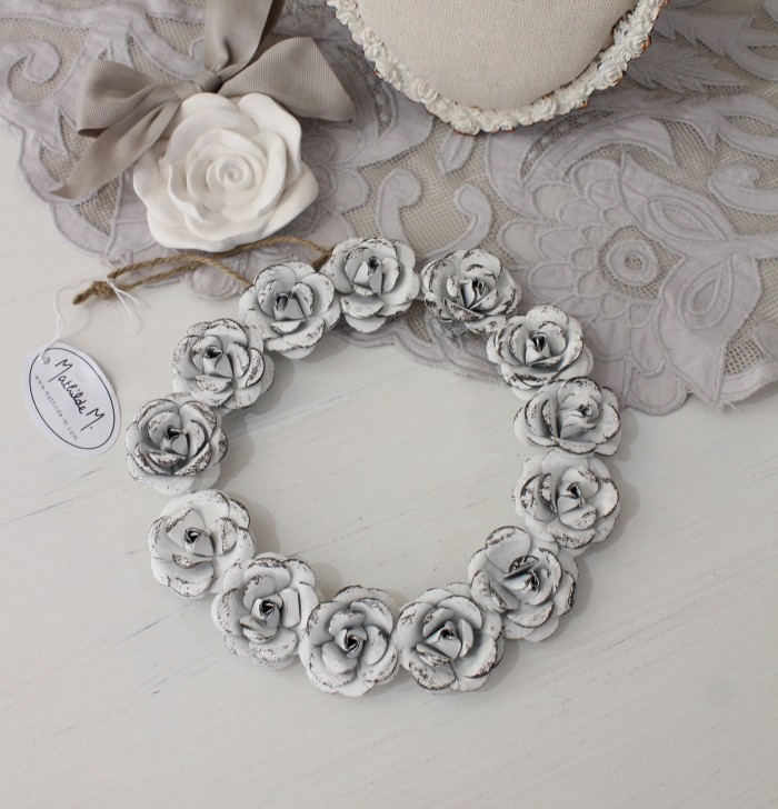 フランスアンティークバラとリボンのリースウォールデコレーション