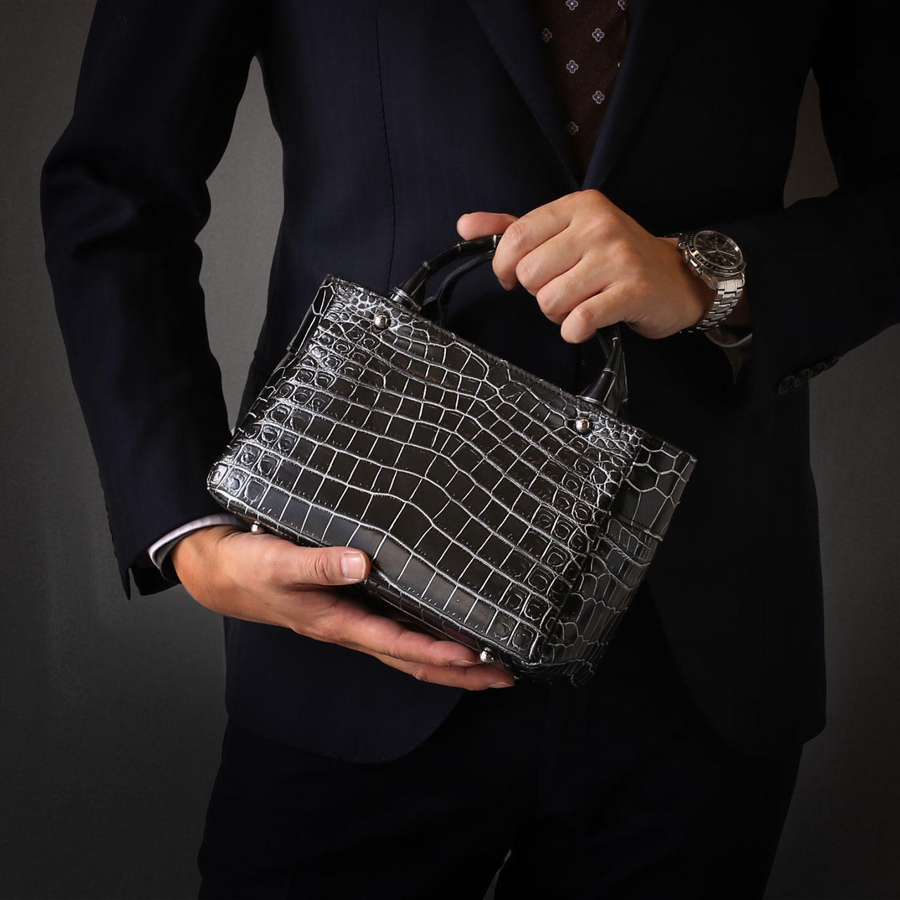 クロコダイル ミニトートバッグ メンズ 日本製 本革 ショルダー 2WAY