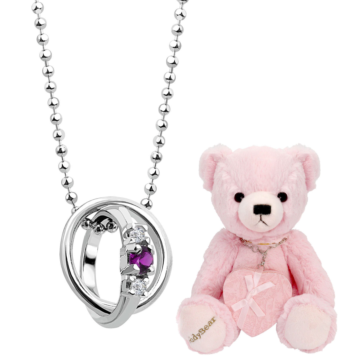 テディベア ピンク アメジスト ネックレスセット