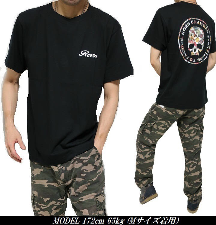 Roen ブラック Tシャツ 半袖 46 M 美品 ドクロ ロック ROCK Roen