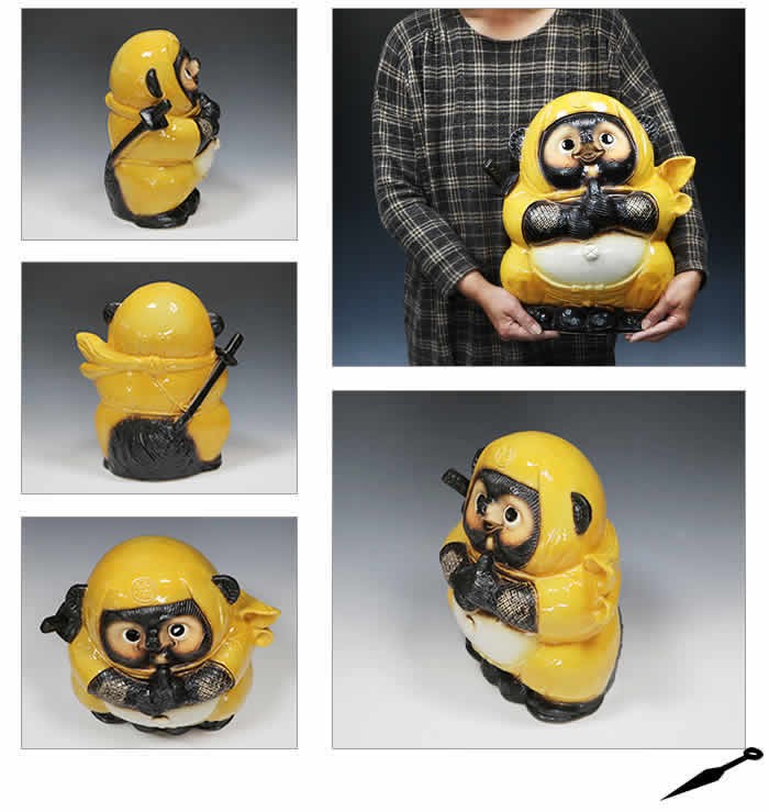 信楽焼 黄忍者狸(大) たぬき タヌキ 開運 縁起物 可愛い 陶器 商売繁盛