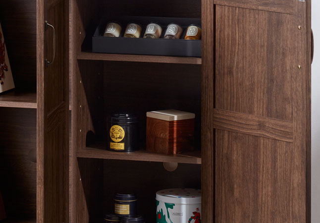 キャビネット 扉収納 木目調 ダークブラウン 木製 幅115 高さ78 薄型