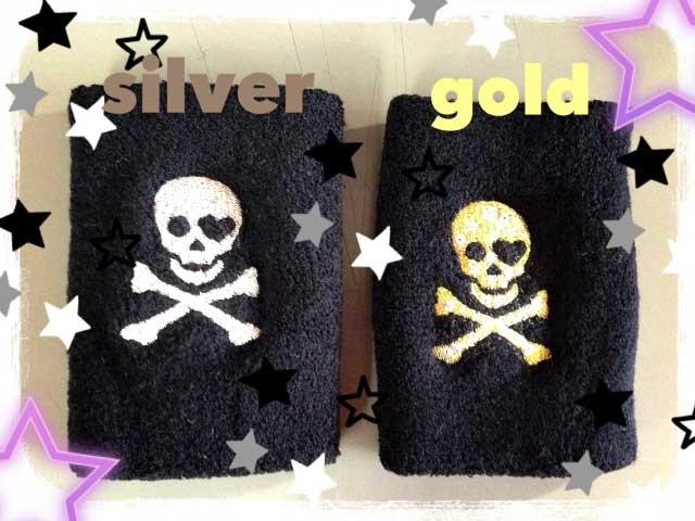 キラキラ 骸骨 リストバンド「ピンク」髑髏ドクロガイコツゴス : 刺繍