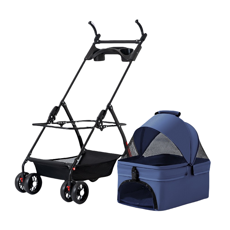 折りたたみ式 ペットカート 犬猫兼用 脱着可能キャリー付き 高さ調節