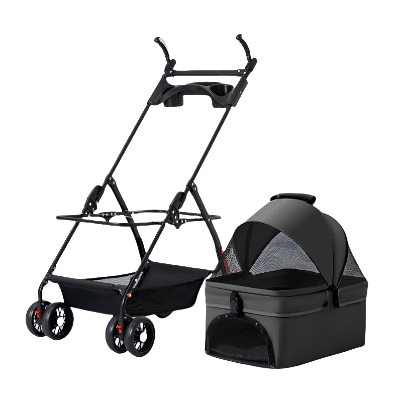 折りたたみ式 ペットカート 犬猫兼用 脱着可能キャリー付き 高さ調節