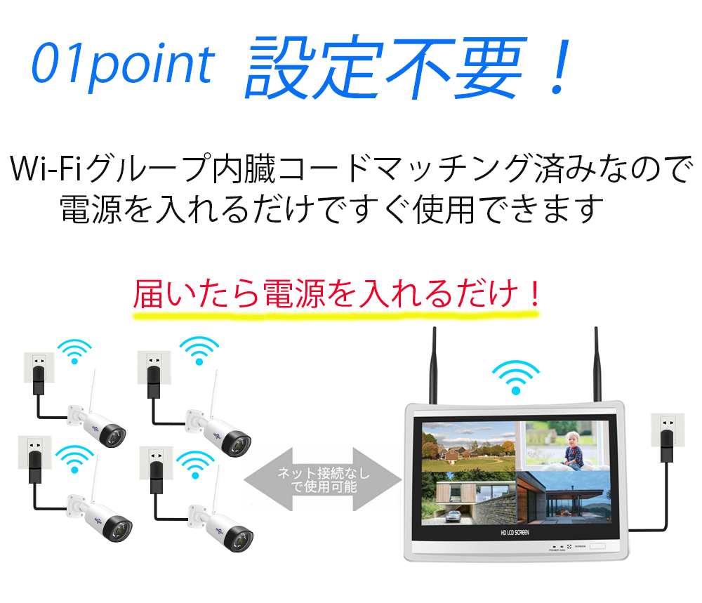 Hiseeu 防犯カメラ 屋外 家庭用 300万画素 ワイヤレス wifi 4台 監視