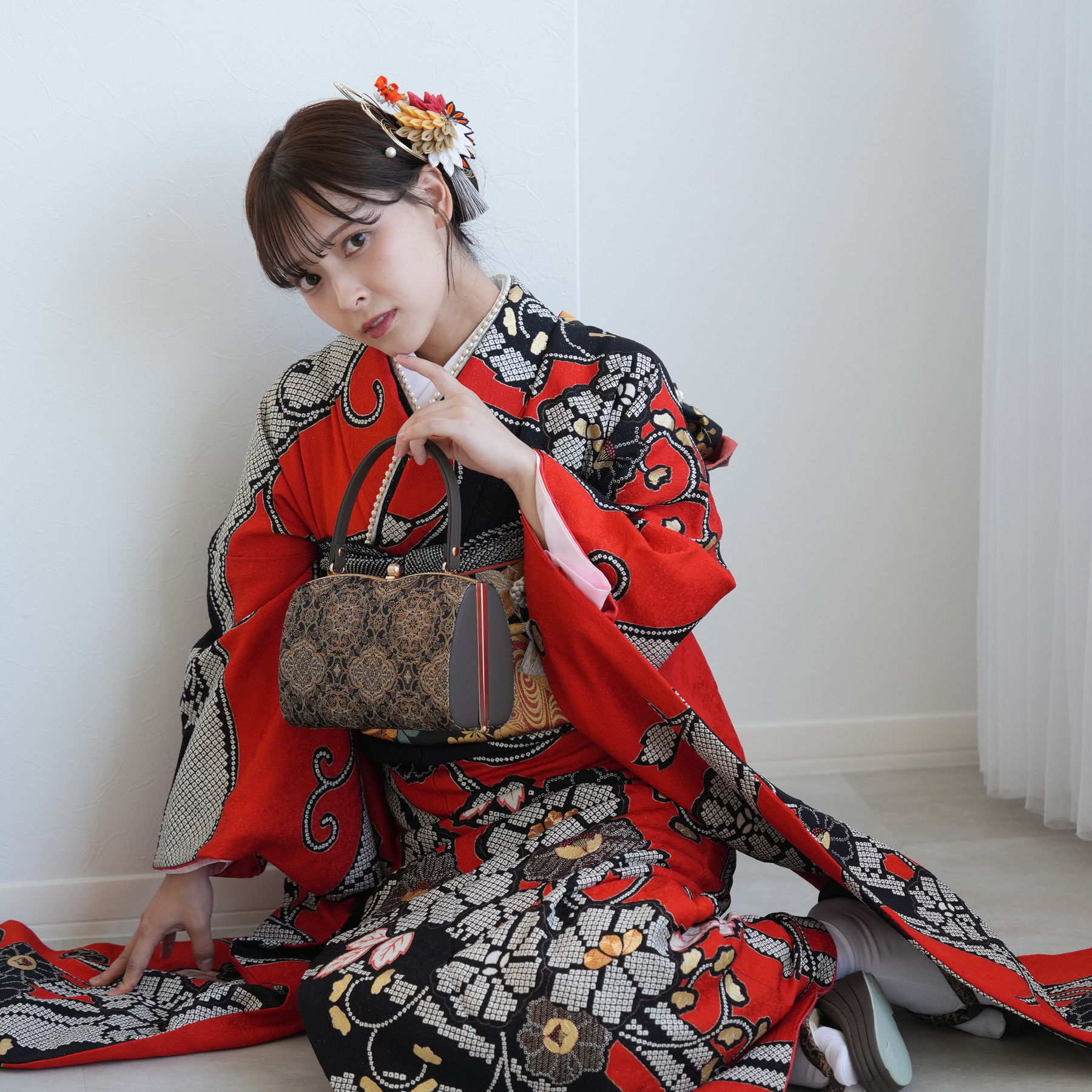 振袖 レンタル 成人式 21点セット レトロ 成人式セット 花 正絹