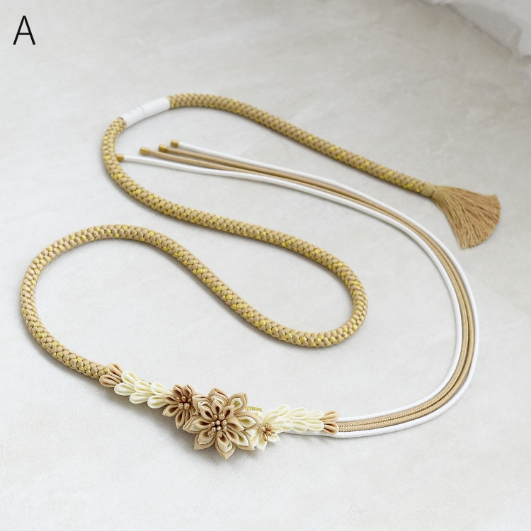 帯締め 振袖 正絹 成人式 レトロ 花 日本製 くすみカラー つまみ細工