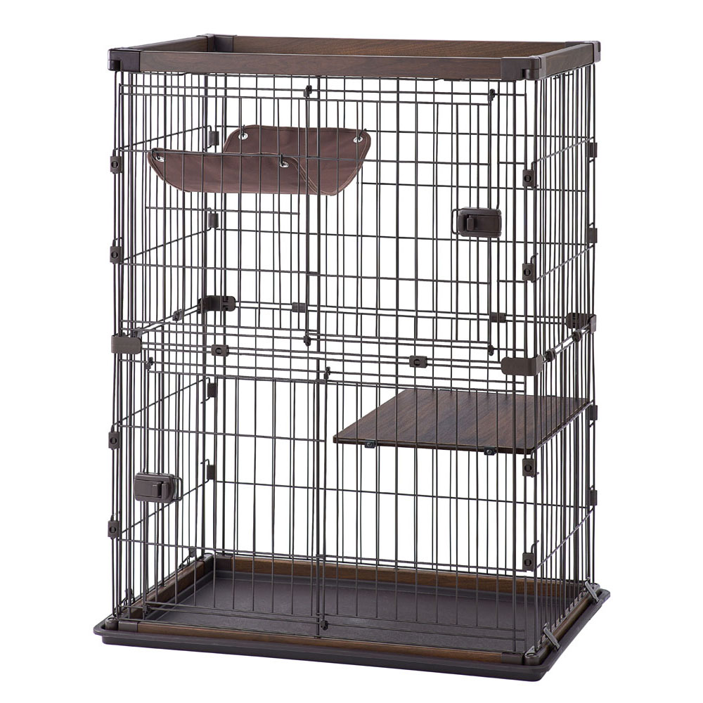ブラウン金属製キャットケージ 2段構造 キャットケージ 2段構造