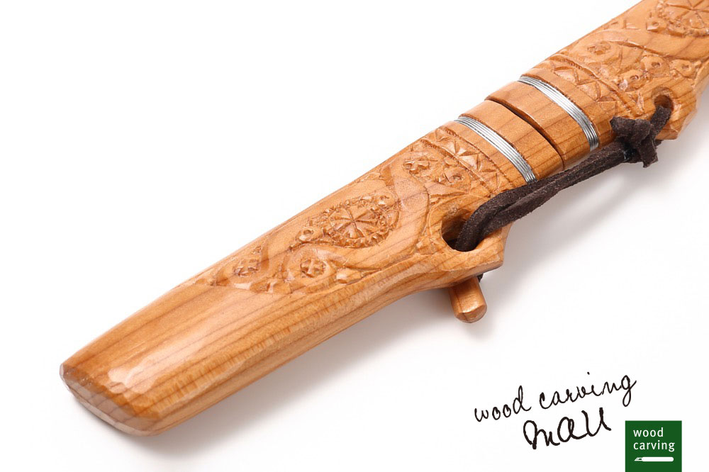 木彫り マキリ中 小刀 受注制作 アウトドアナイフ アイヌ文様