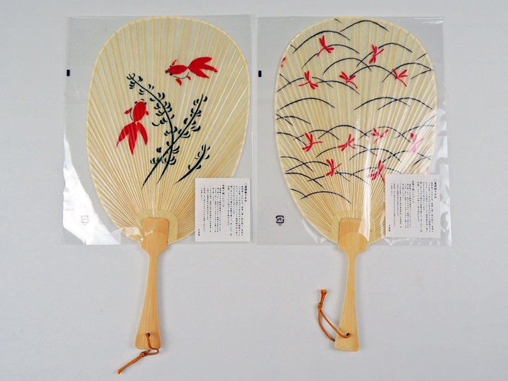 竹製 透明水うちわ 長形 金魚 とんぼ 夏の必需品 祭 客間 来客用 和風