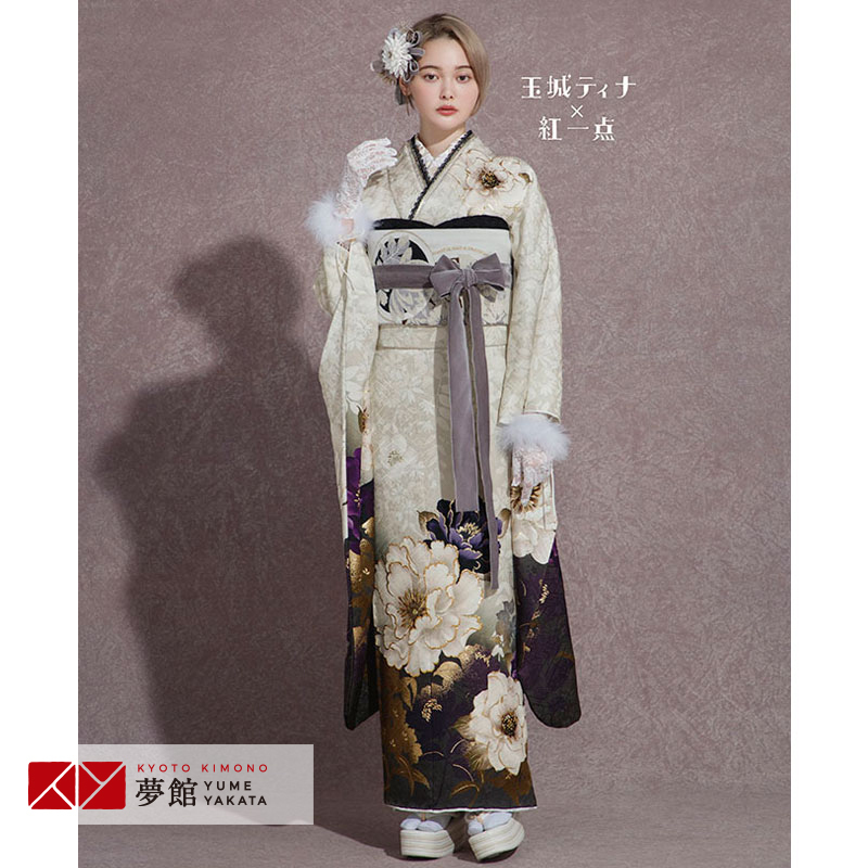 振袖 レンタル 成人式 結婚式 玉城ティナ×紅一点 淡ベージュ 大輪牡丹