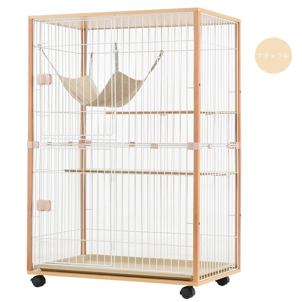 BTM 猫 ケージ 2段 木製 キャスター付き キャットケージ 大型 多頭飼い